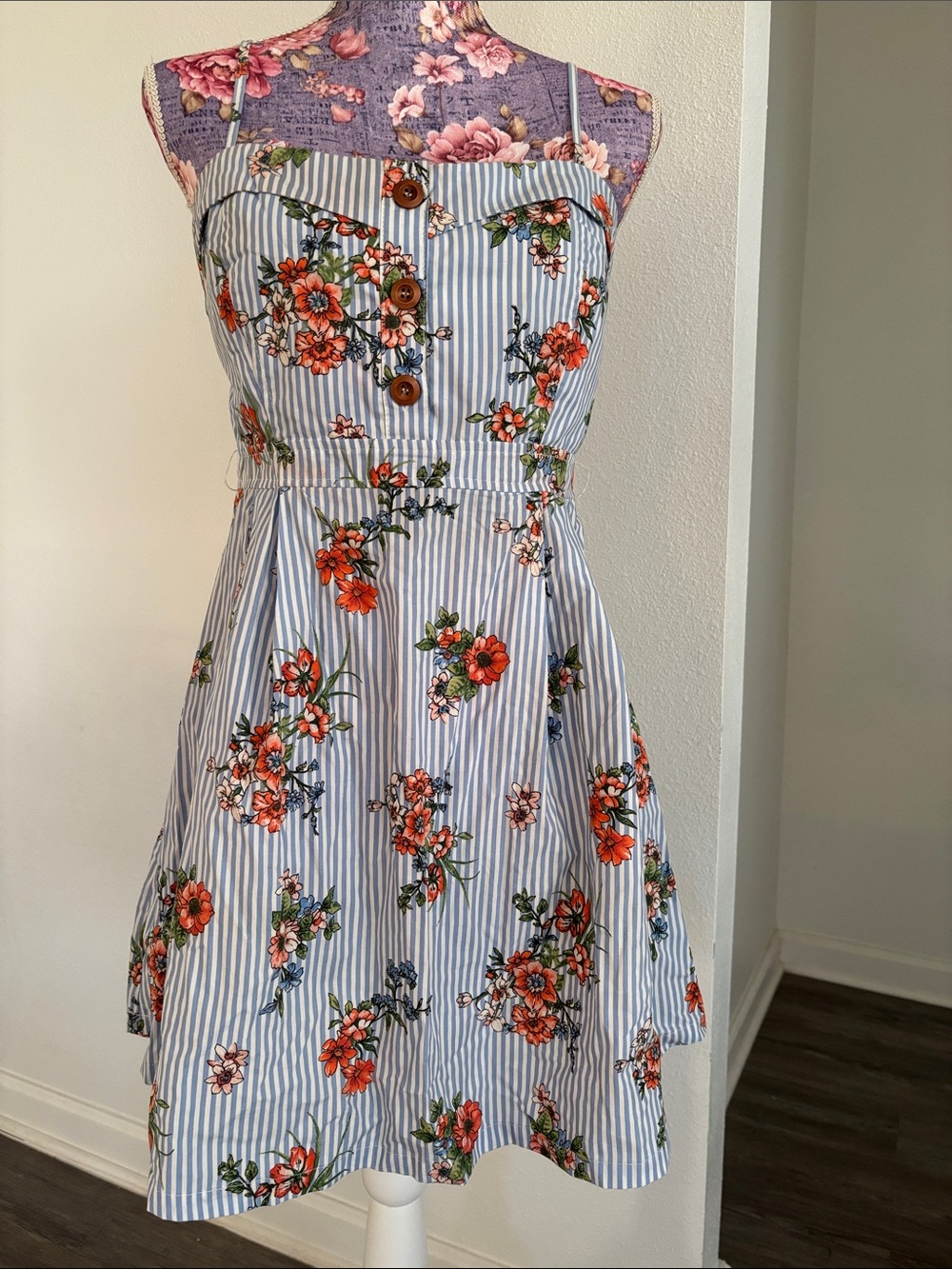 Nike Blue & Orange Floral Mini Dress with Buttons